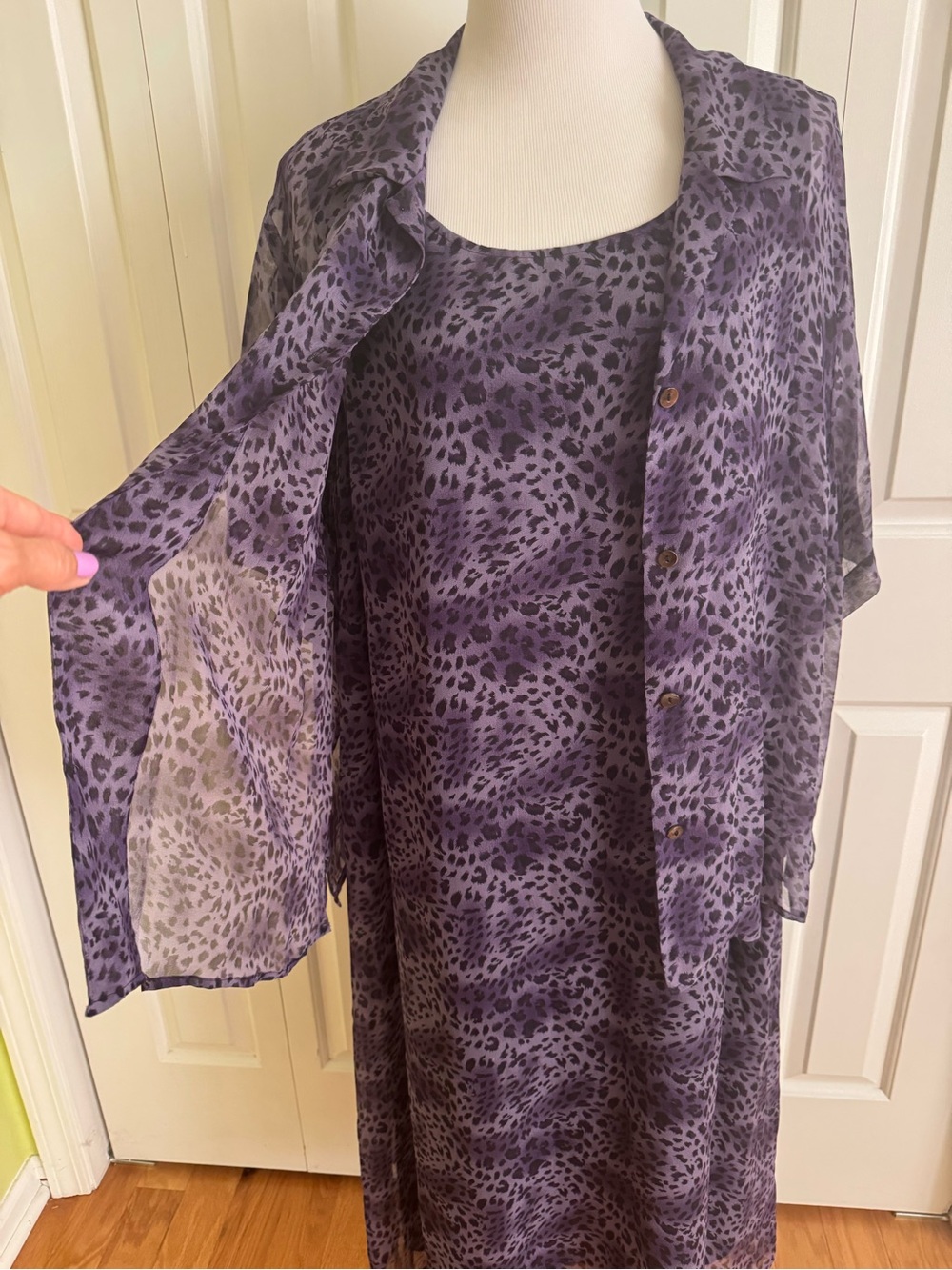 ROBBIE BEE Purple Leopard Silk Dress Set 2X EUC